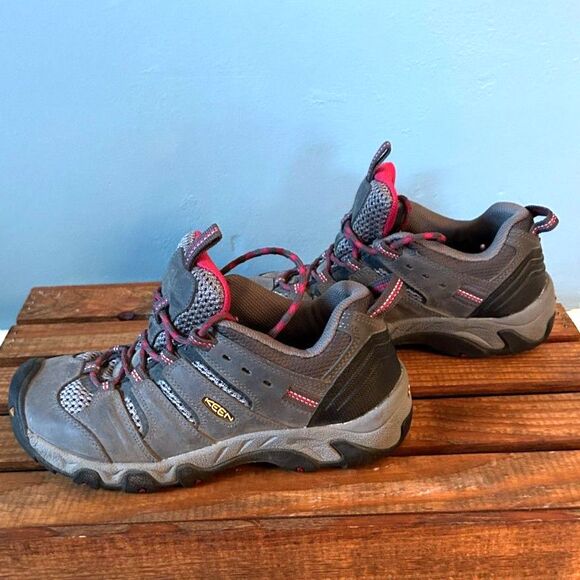 Keen women's lace up gray with pink hiking sneakers size 6.5 - Picture 2 of 5